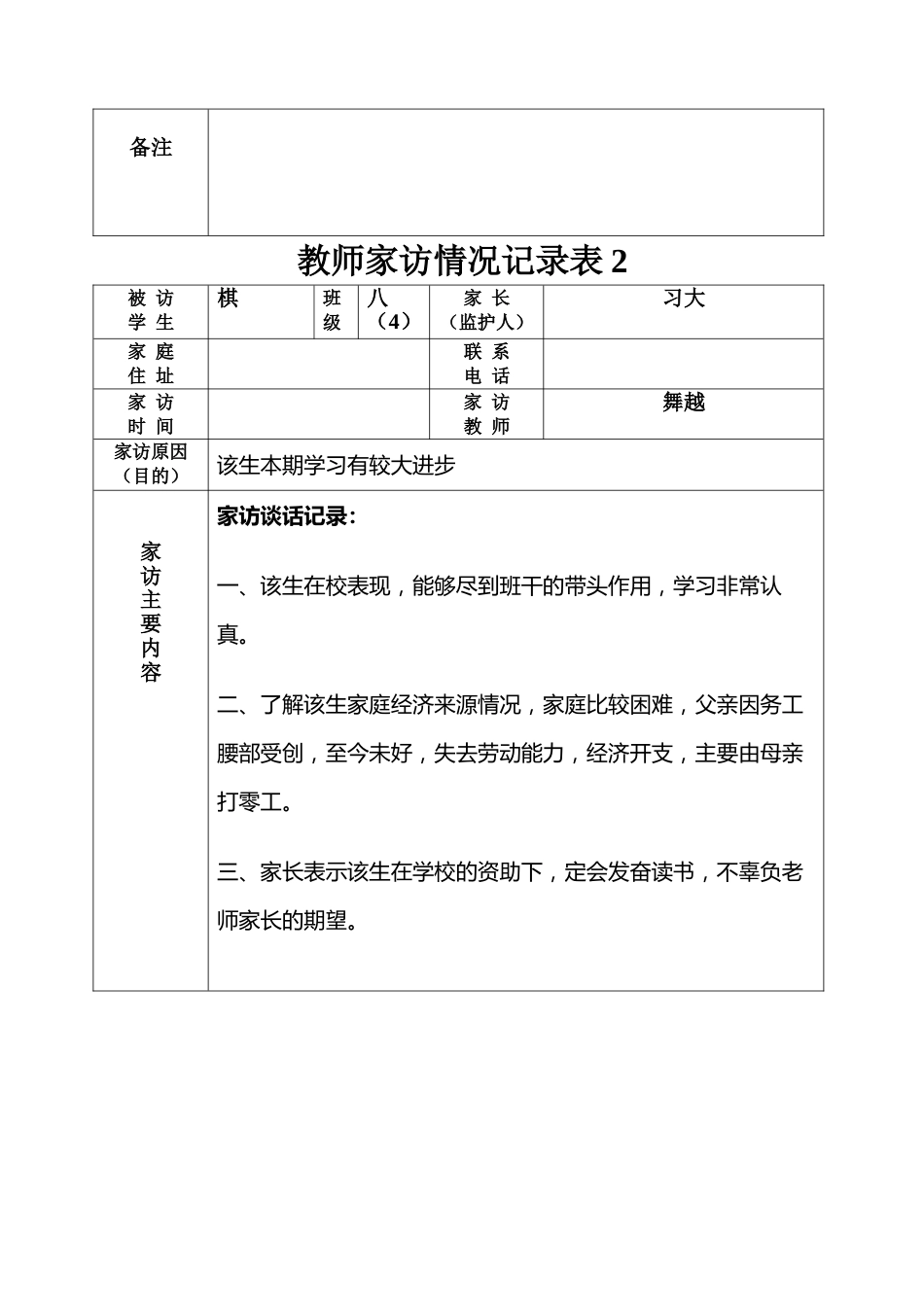 教师家访情况记录表_第2页