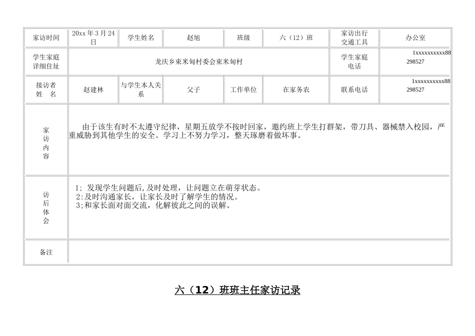 小学六年级班主任家访记录表_第2页