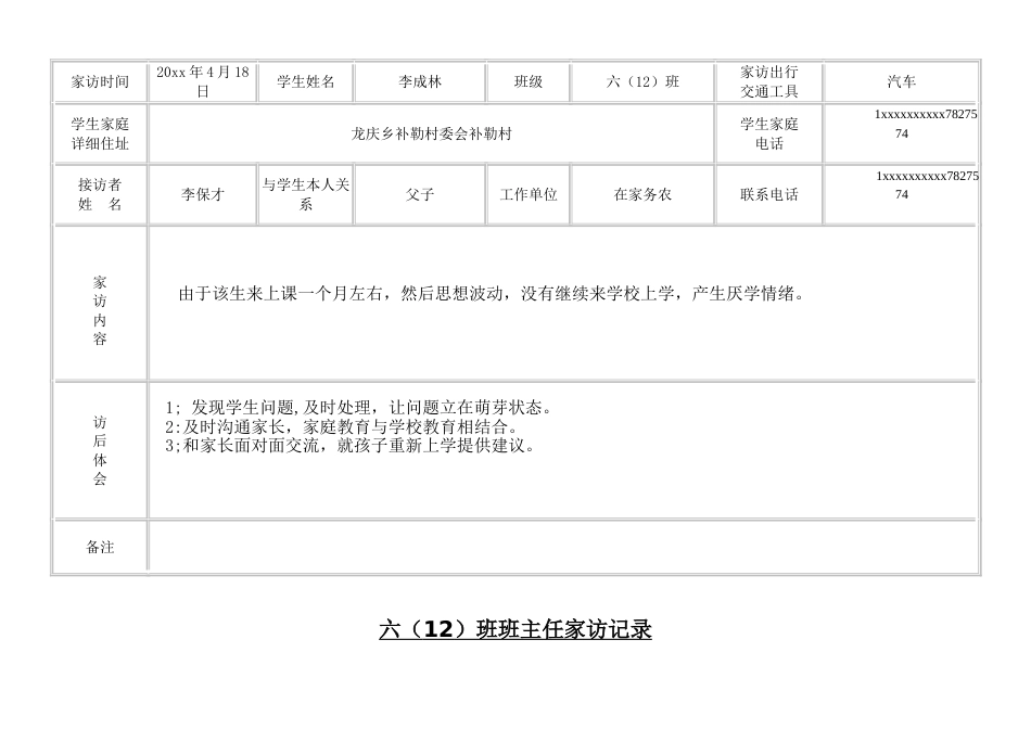 小学六年级班主任家访记录表_第3页