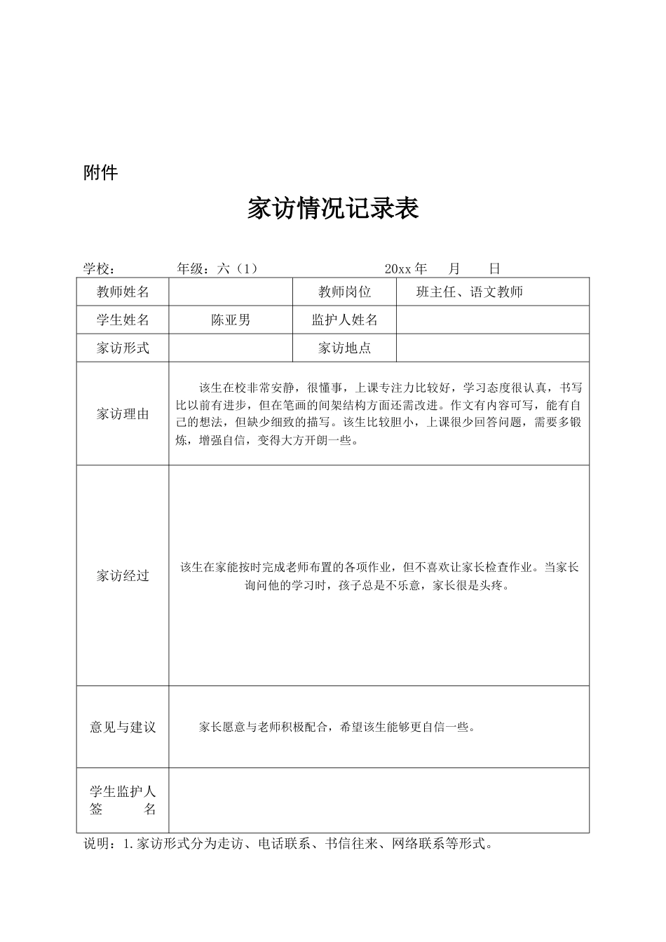 六年级家访情况记录表_第2页