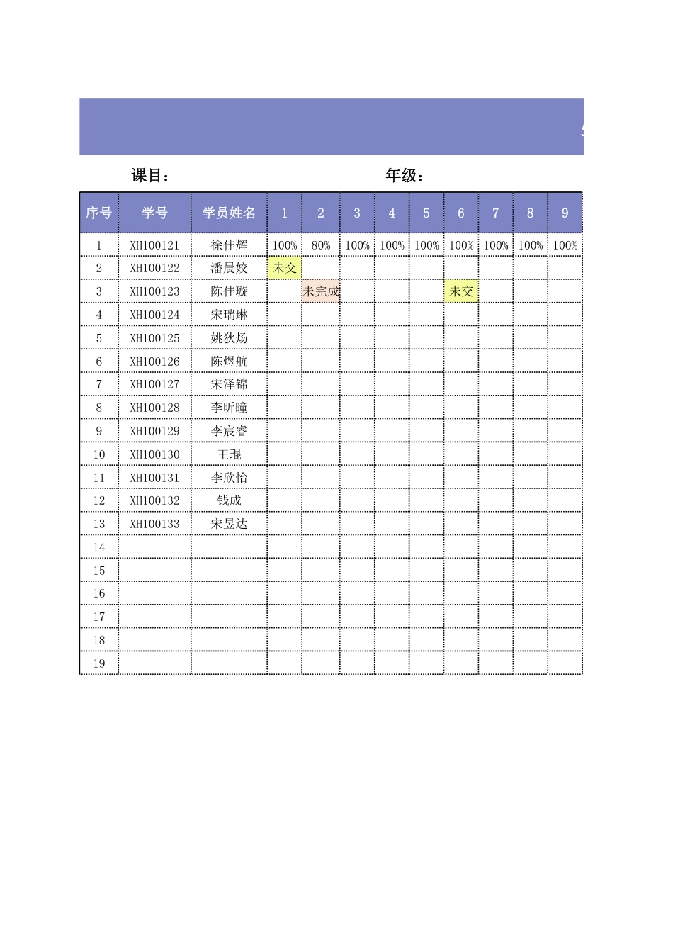 学生作业完成情况表_第1页