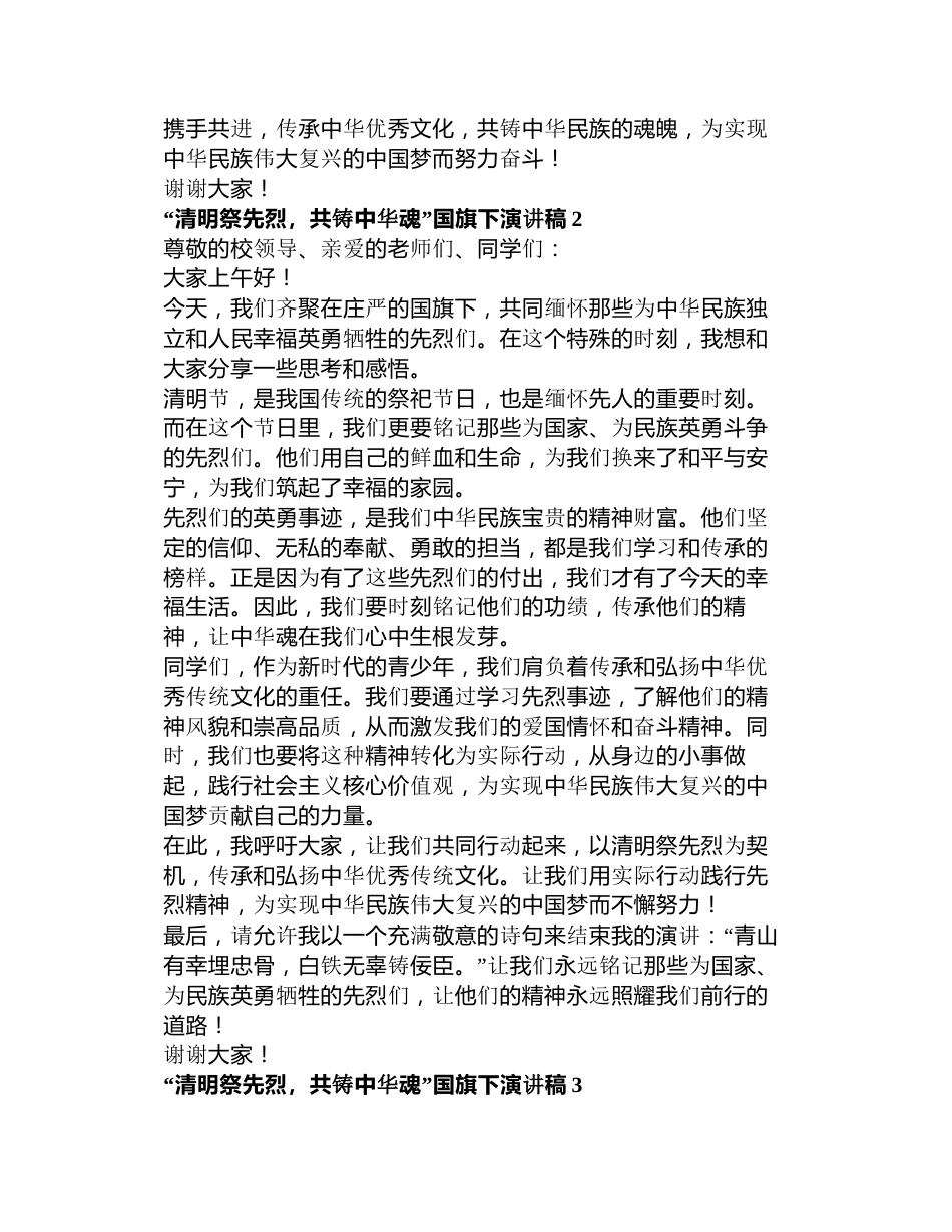 “清明祭先烈,共铸中华魂”国旗下演讲稿3篇_第2页