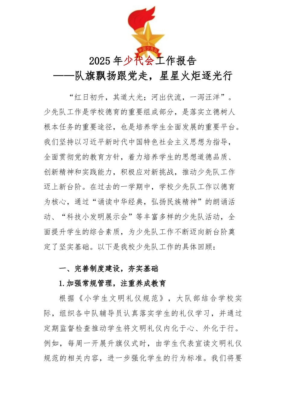 2025年少代会工作报告_第1页