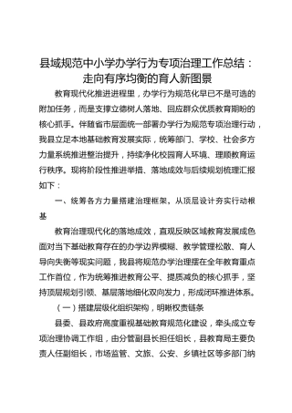 县域规范中小学办学行为专项治理工作总结：走向有序均衡的育人新图景