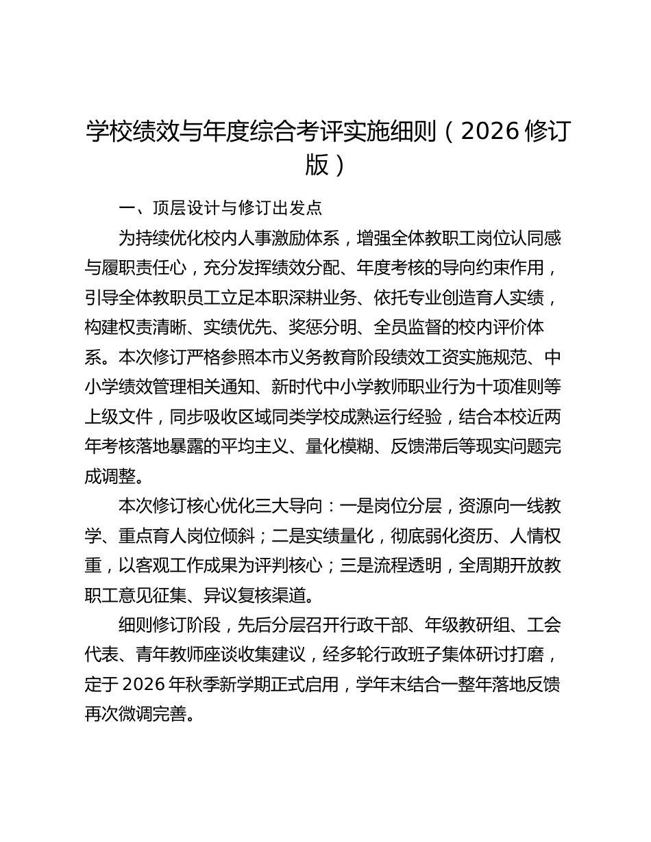 学校绩效与年度综合考评实施细则(2026修订版)_第1页