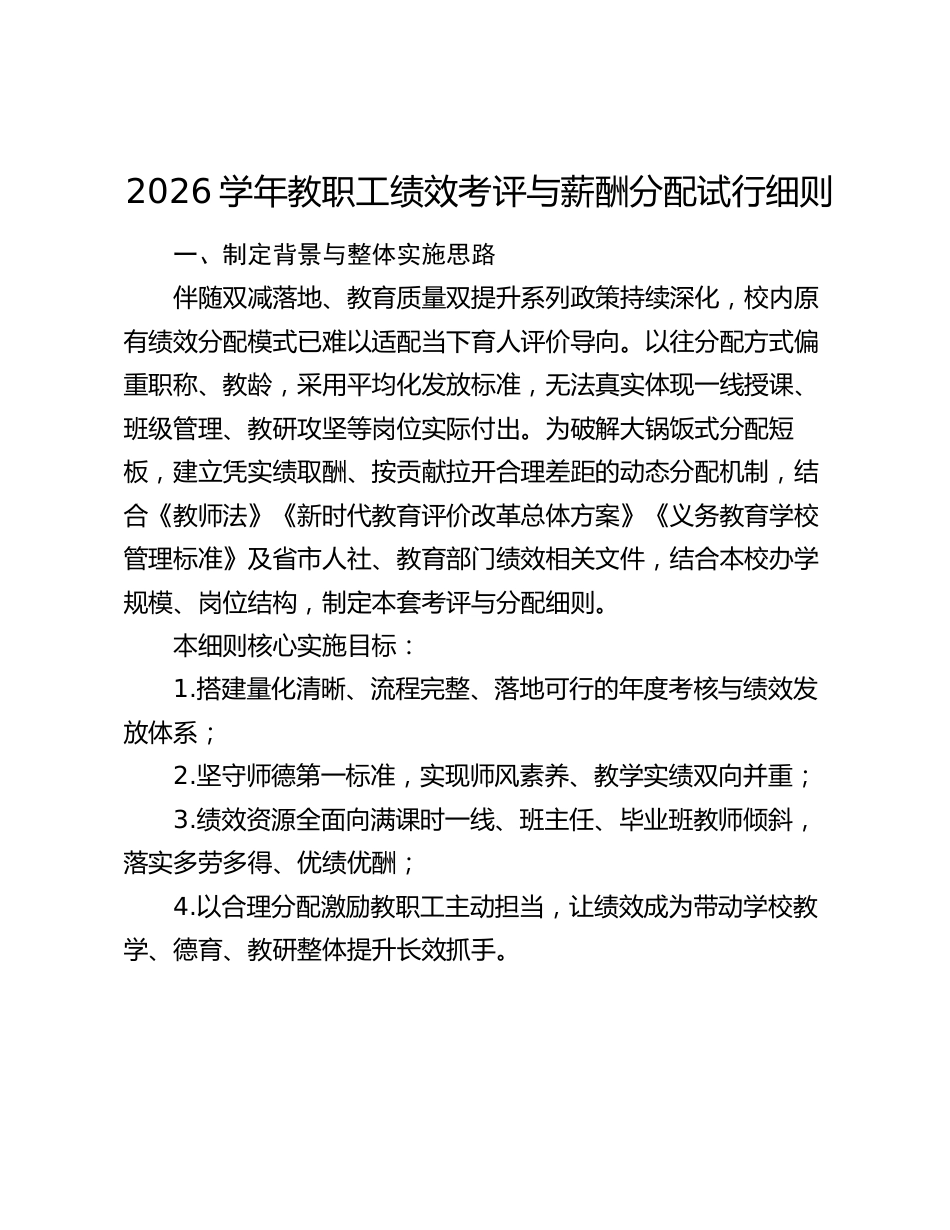 2026学年教职工绩效考评与薪酬分配试行细则_第1页
