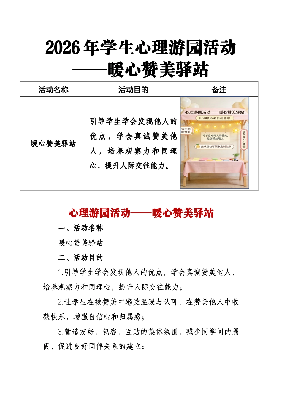 2026年学生心理游园活动——暖心赞美驿站_第1页