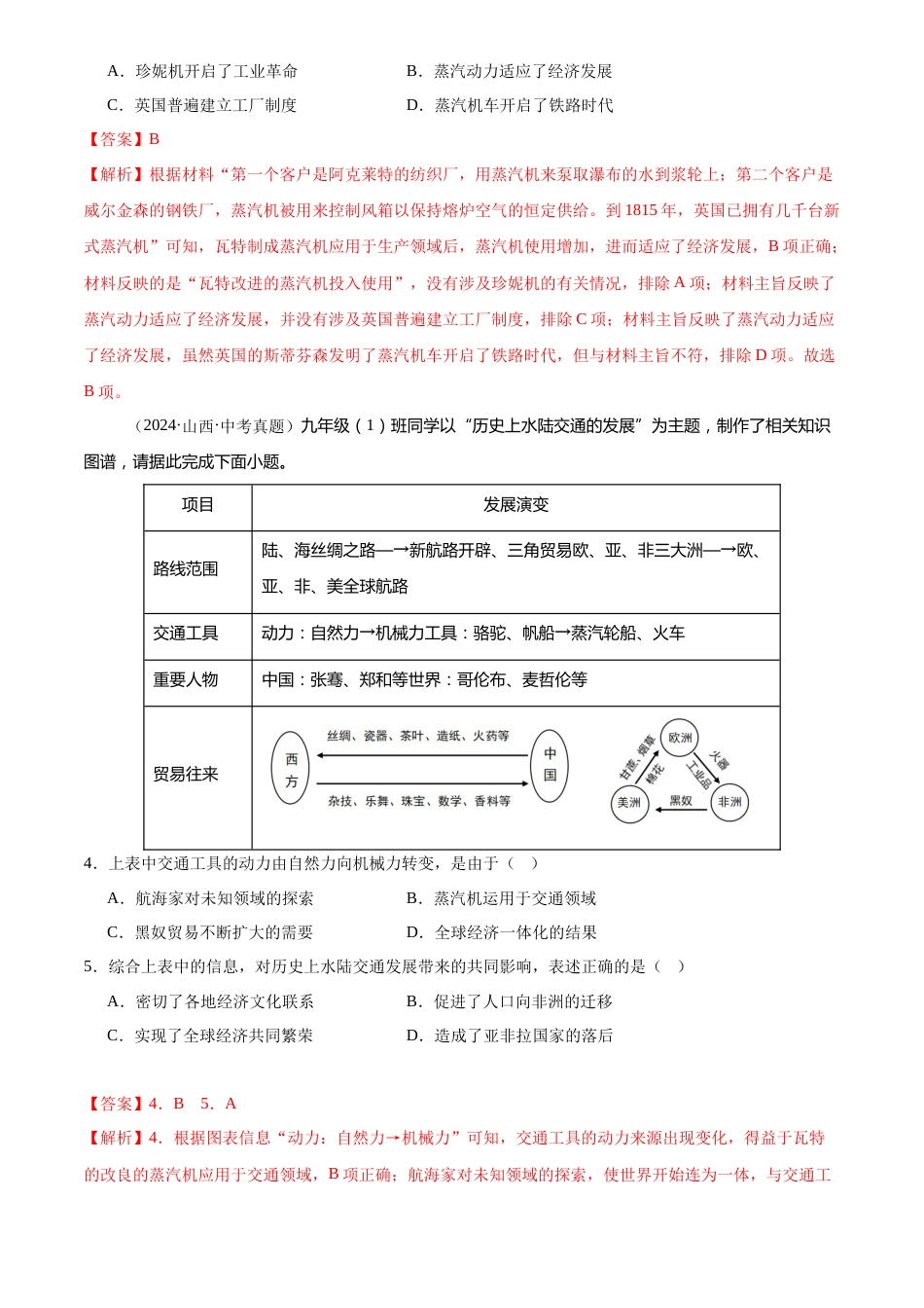 2022-2024中考历史真题分类汇编(全国通用)专题28 工业革命和国际共产主义运动的兴起(解析版)_第2页