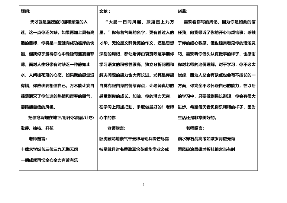 高三学生第一学期期末评语 文采版(9页)_第2页
