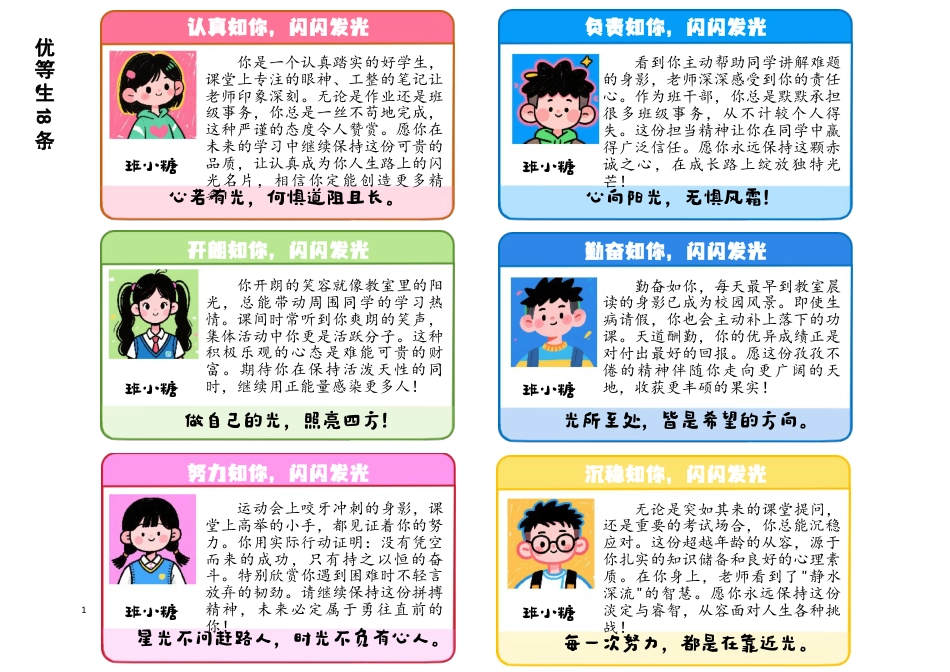 卡通头像版(成为光)期末评语72条_第1页
