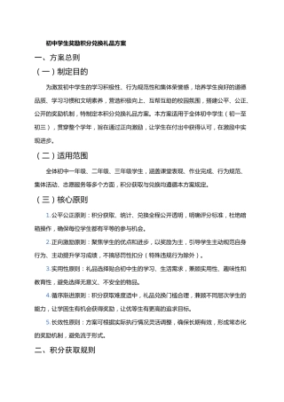 初中学生奖励积分兑换礼品方案
