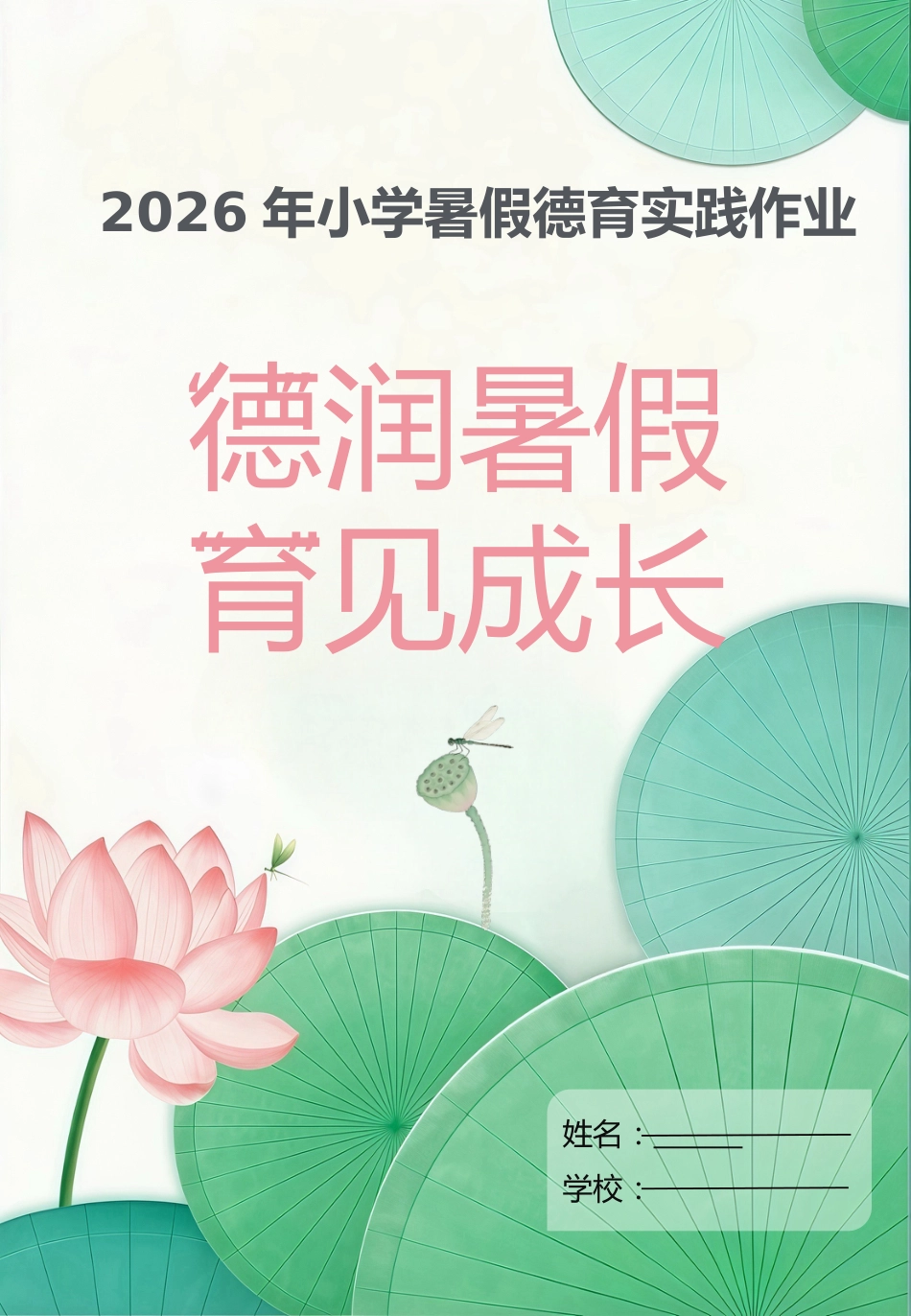 2026【小学】下册暑假德育实践作业(二):德润暑假,育见成长_第1页