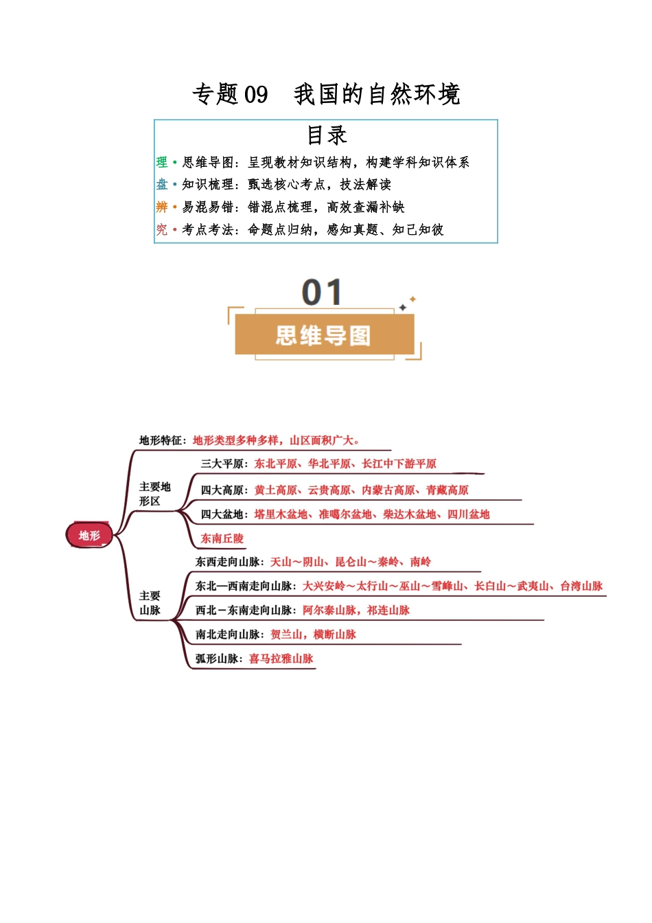 地理知识速记专题09 我国的自然环境-2025年会考地理知识点梳理(背诵版)_第1页
