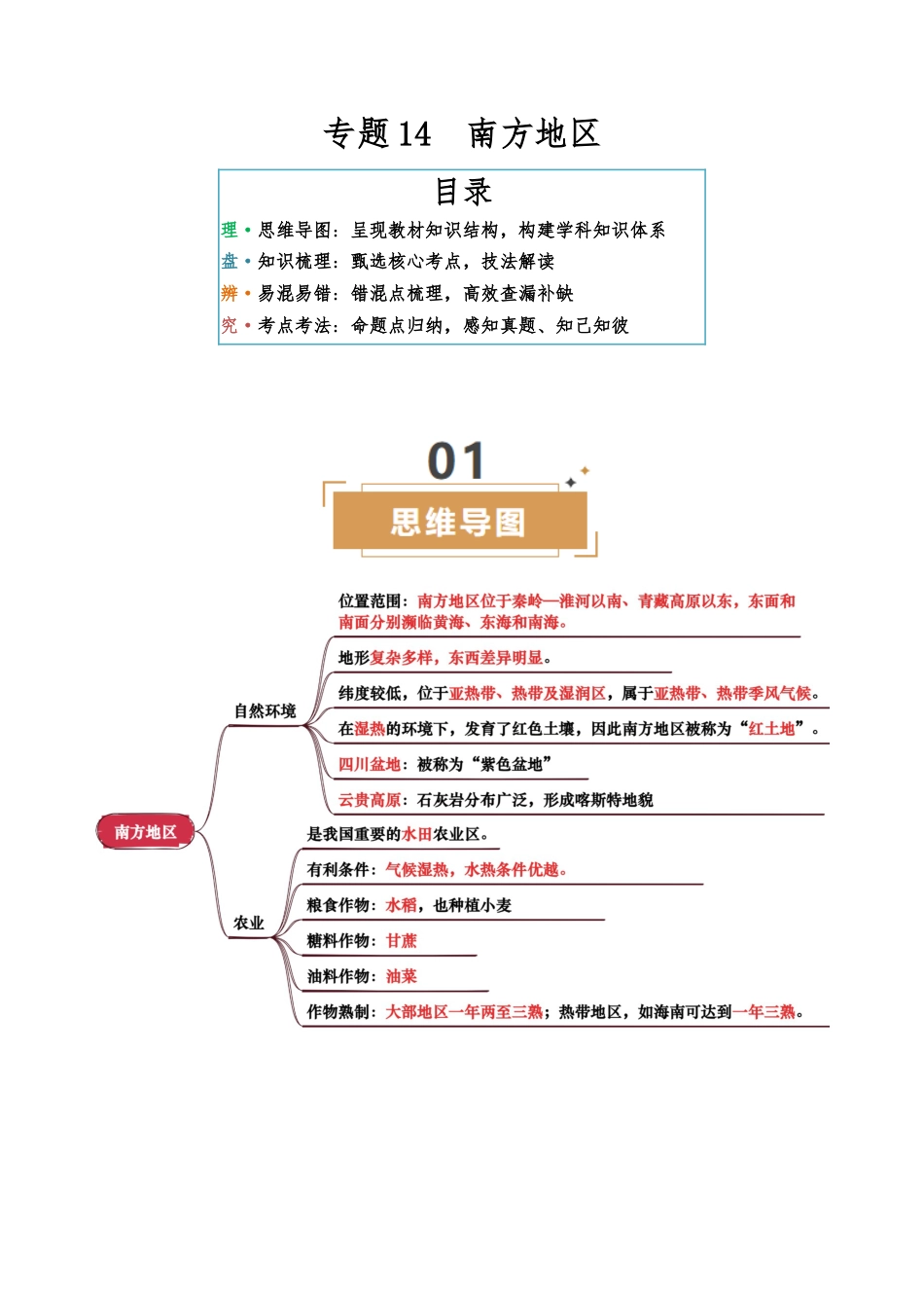 地理知识速记专题14 南方地区-2025年会考地理知识点梳理(背诵版)_第1页