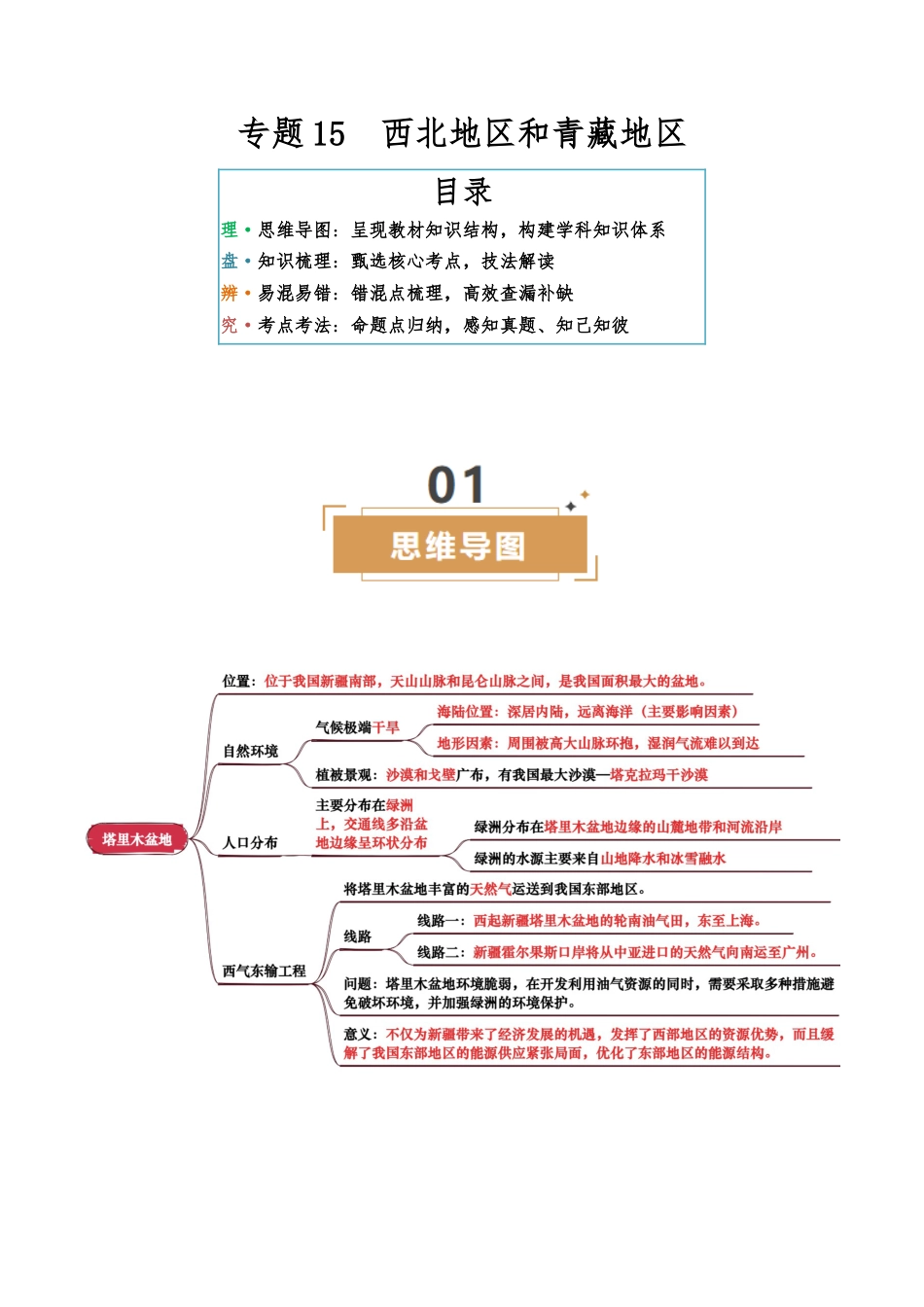 地理知识速记专题15 西北地区和青藏地区-2025年会考地理知识点梳理(背诵版)_第1页