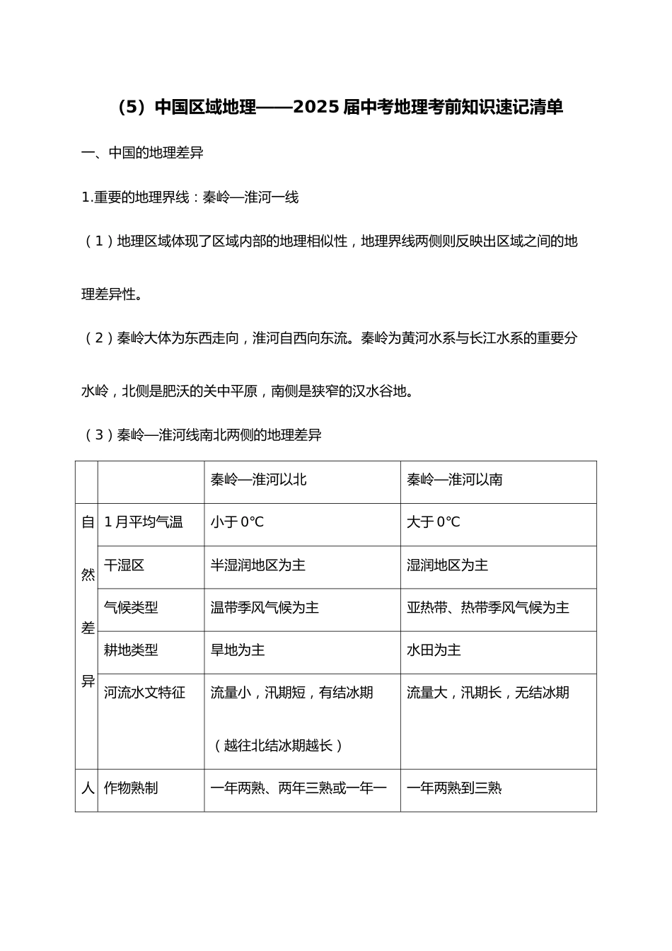 2025年会考地理考前速记清单:中国区域地理_第1页