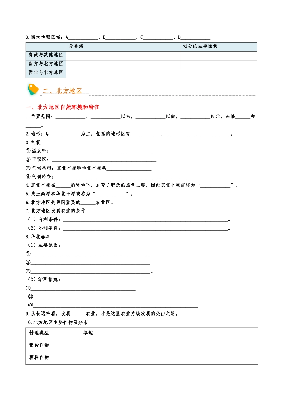 初中地理默写清单(中国地理二)-2025年会考地理知识点梳理_第2页