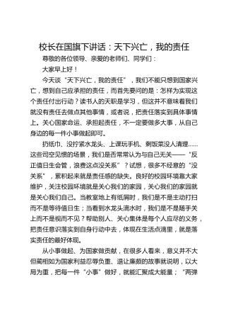 校长在国旗下讲话：天下兴亡，我的责任