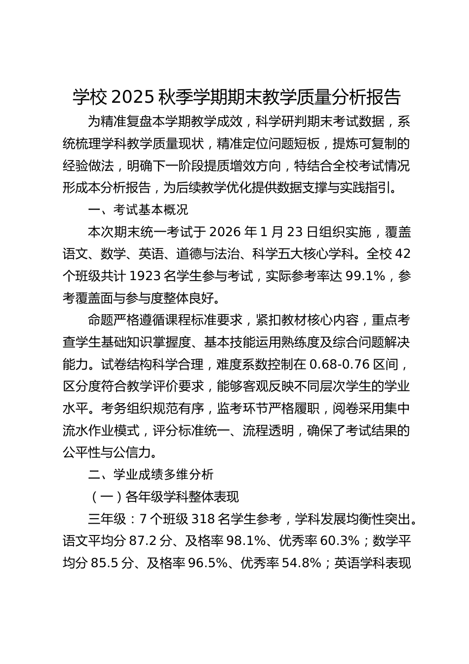 学校2025秋季学期期末教学质量分析报告_第1页