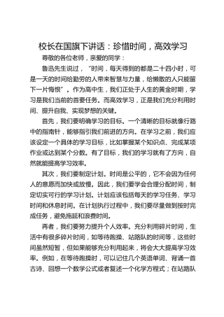 校长在国旗下讲话：珍惜时间，高效学习