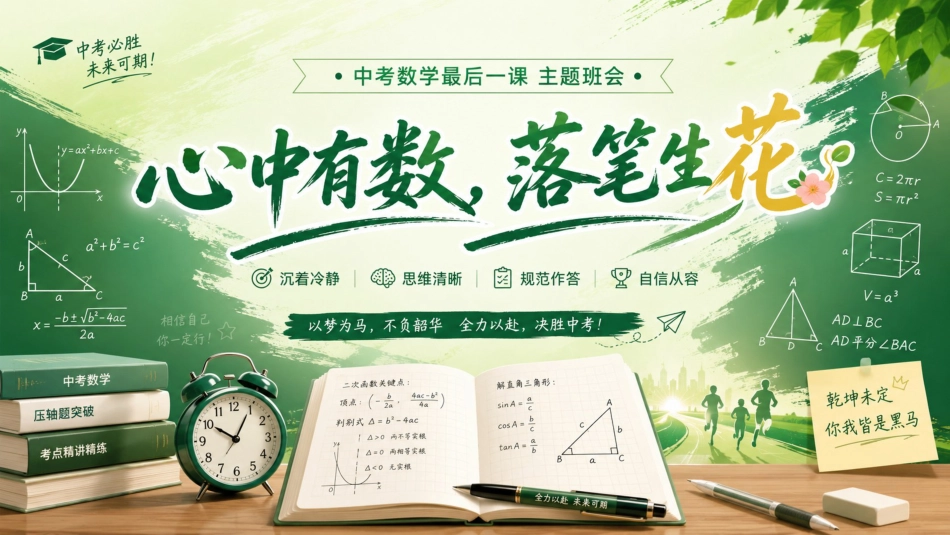 【初三下】【数学】九年级中考考前冲刺主题班会:心中有数,落笔生花_第1页