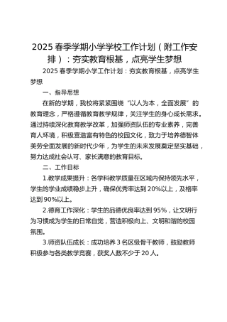 2025春季学期小学学校工作计划（附工作安排）：夯实教育根基，点亮学生梦想