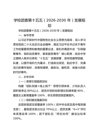 学校团委第十五五（2026-2030 年）发展规划
