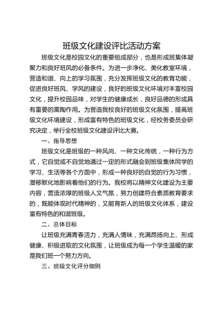 班级文化建设评比活动方案