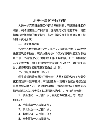 班主任量化考核方案