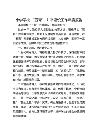 小学学校 “五育” 并举建设工作年度报告