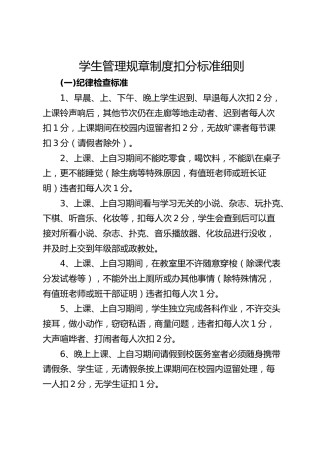 学生管理规章制度扣分标准细则