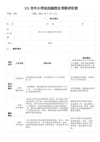 XX市中小学法治副校长考核评价表