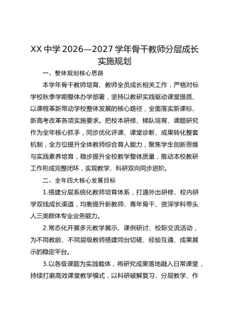 XX中学2026—2027学年骨干教师分层成长实施规划