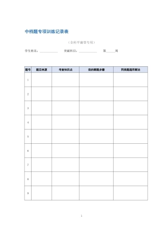 中档题专项训练记录表