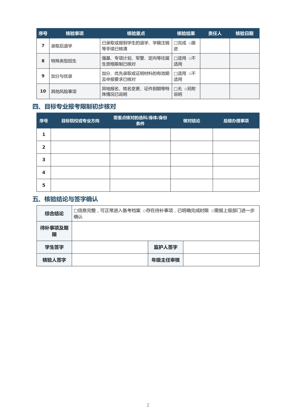 高三复读生入学信息与报考事项核验表_第2页