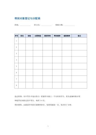 帮扶对象登记与分配表