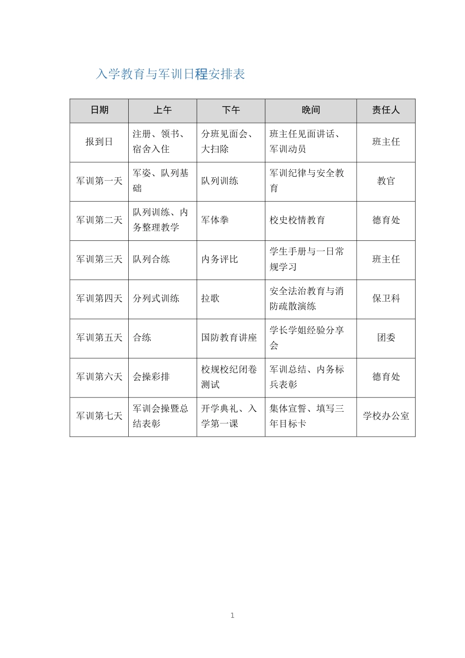 入学教育与军训日程安排表_第1页