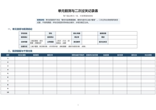 单元前测与二次过关记录表