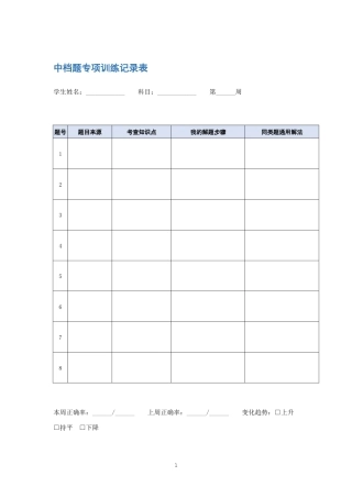 中档题专项训练记录表附件