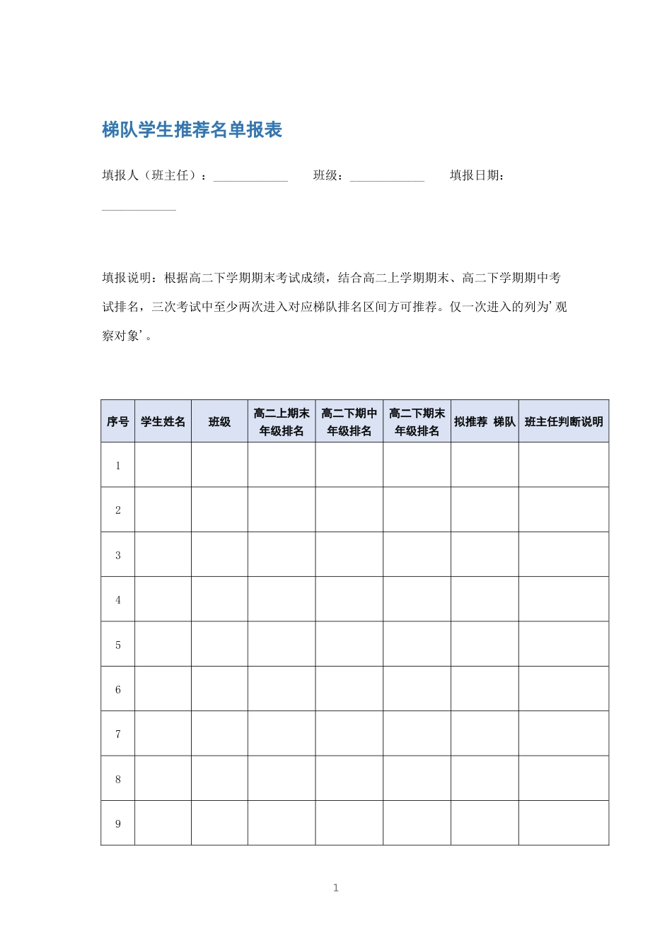 梯队学生推荐名单报表_第1页