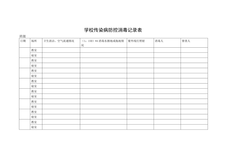 学校传染病防控消毒记录表_第1页