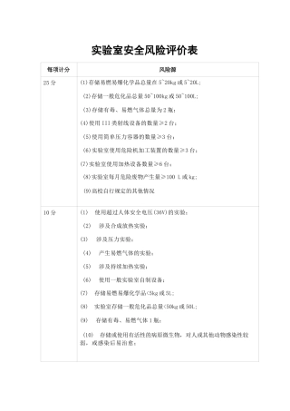 学校实验室安全风险评价表