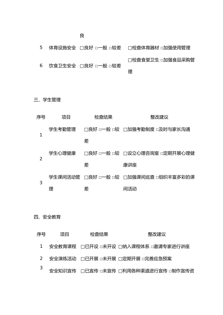 中小学开学第一课安全隐患排查表资料参考_第2页