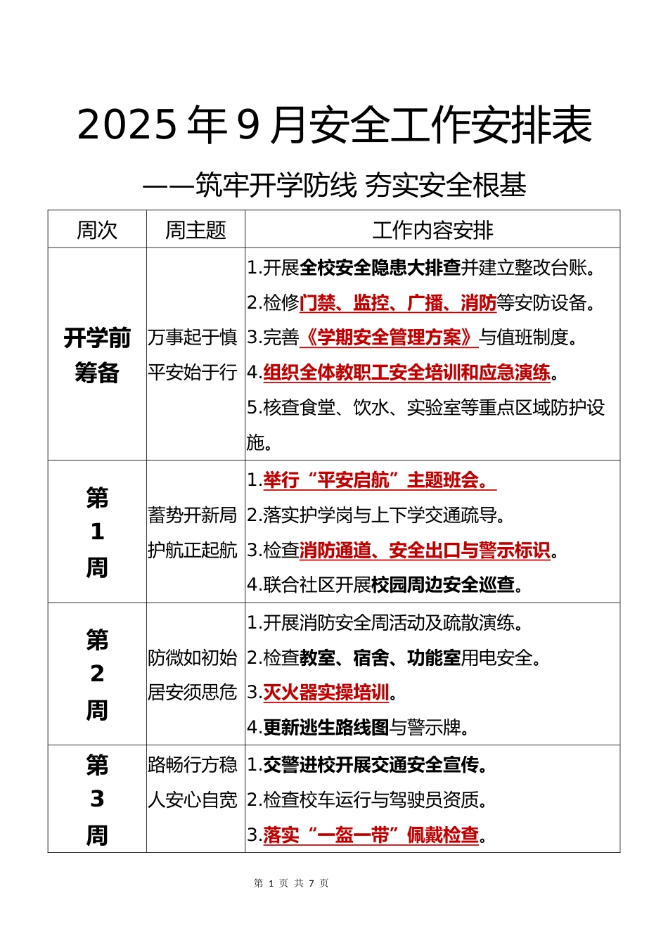 2025年9月-2026年1月安全工作安排表_第1页
