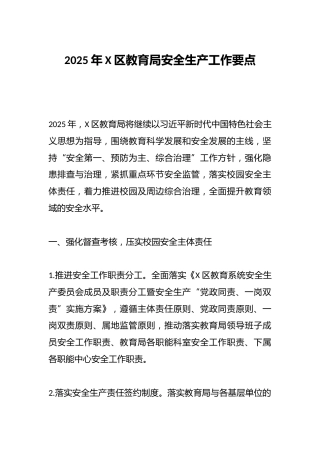 2025年X区教育局安全生产工作要点