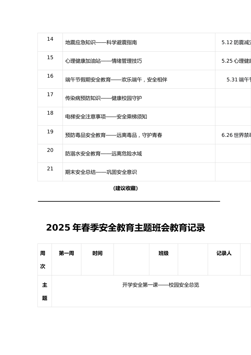 2025年春季安全教育主题班会教育记录_第2页