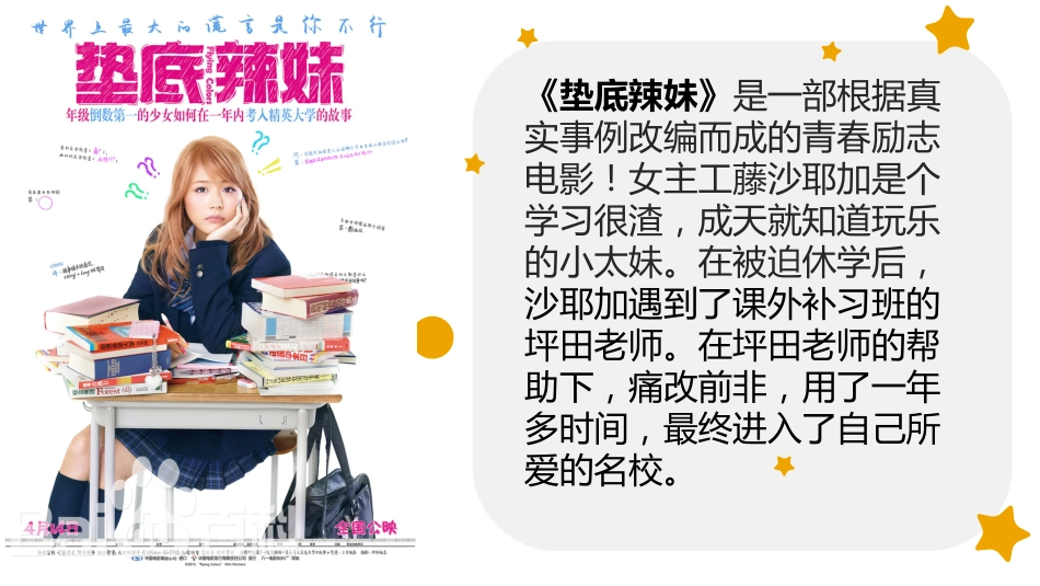 【初高中】【励志教育】主题班会:少年青春不负梦想——垫底辣妹电影赏析_第2页