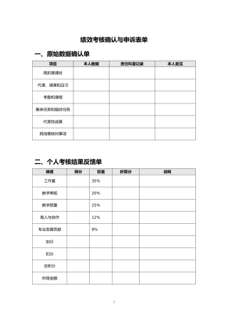 绩效考核确认与申诉表单