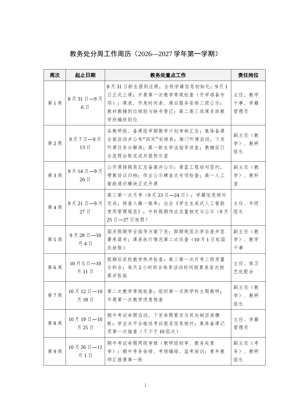 教务处分周工作周历(2026—2027学年第一学期)_第1页