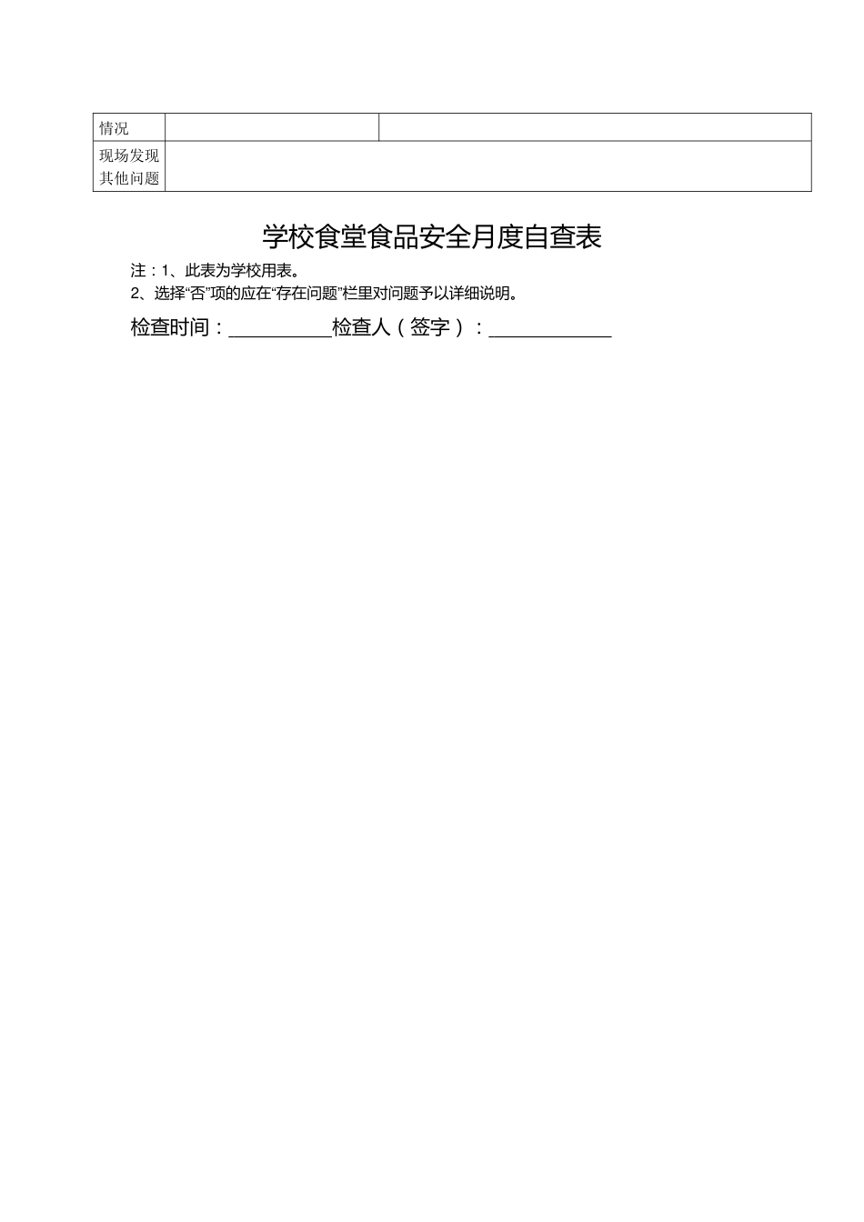 学校食堂食品安全月度自查表_第2页
